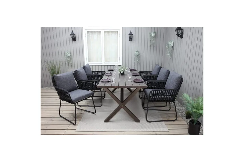 Ulkomöbeliryhmä 190 cm Pöytä & 6 Levanto harmaat tuolit Ruskea - Ruskea - Puutarhakalusteet - Ulkoryhmä - Ruokailuryhmät ulos