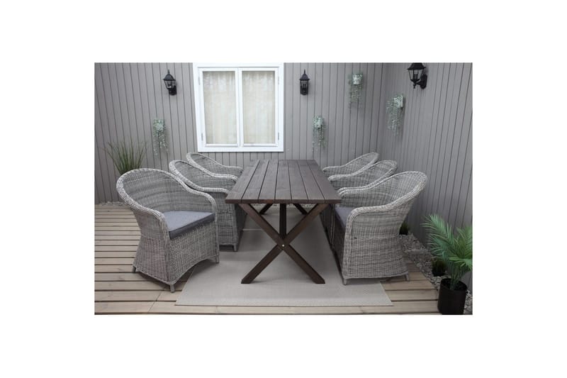 Ulkomöbeliryhmä 190 cm Pöytä & 6 Belize harmaat tuolit Ruskea - Ruskea - Puutarhakalusteet - Ulkoryhmä - Ruokailuryhmät ulos