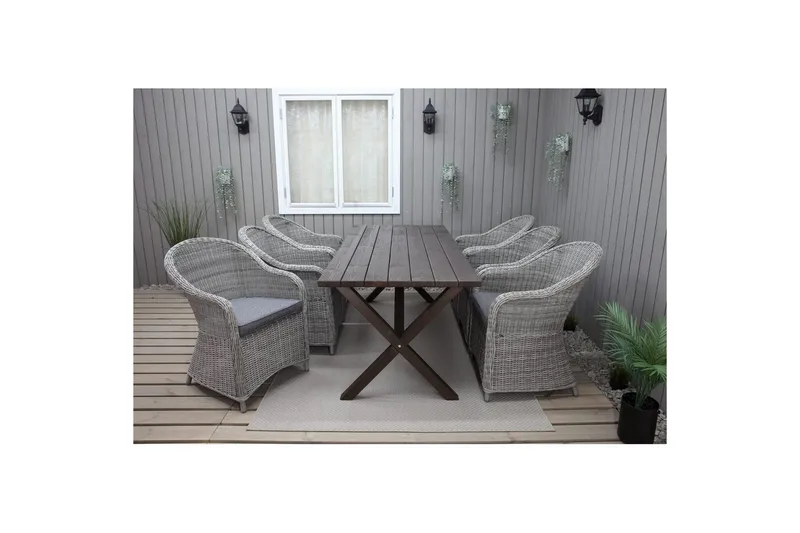 Ulkomöbeliryhmä 190 cm Pöytä & 6 Belize harmaat tuolit Ruskea, Ruskea