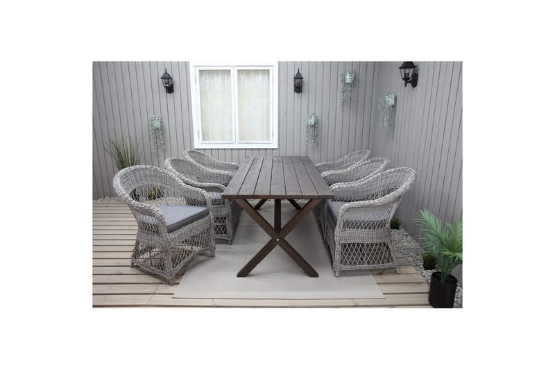 Ulkomöbeliryhmä 190 cm Pöytä & 6 Merida harmaat tuolit Ruskea - Ruskea - Puutarhakalusteet - Ulkoryhmä - Ruokailuryhmät ulos