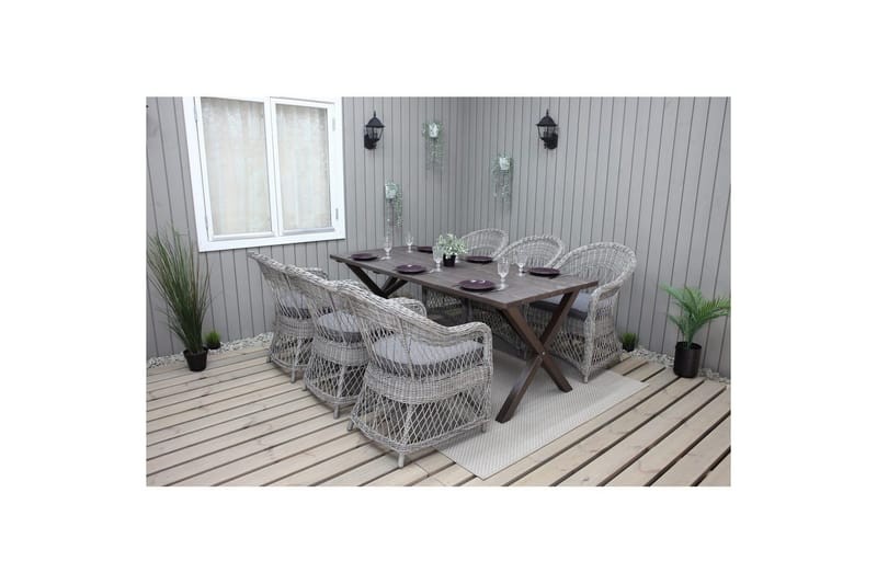 Ulkomöbeliryhmä 190 cm Pöytä & 6 Merida harmaat tuolit Ruskea - Ruskea - Puutarhakalusteet - Ulkoryhmä - Ruokailuryhmät ulos