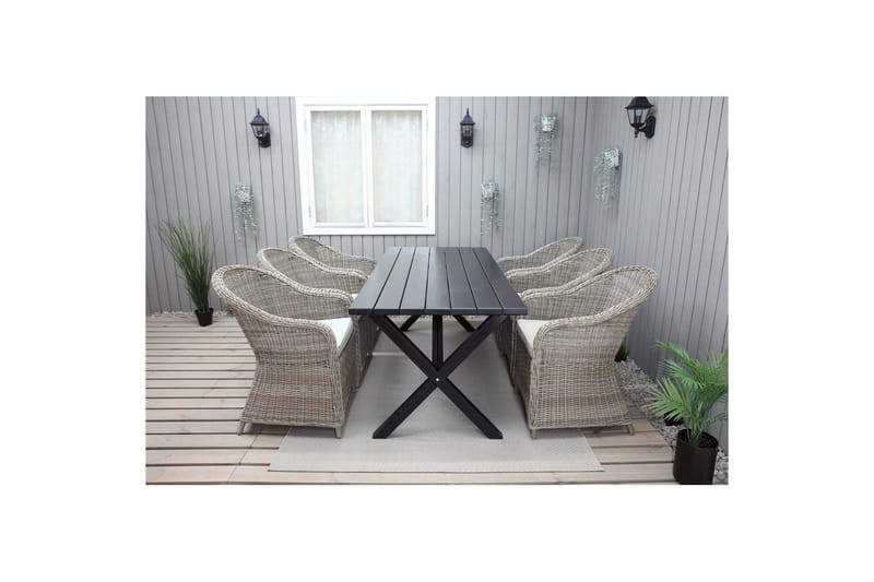 Ulkomöbeliryhmä 190 cm Pöytä & 6 Belize luonnonväriset tuolit Musta - Musta - Puutarhakalusteet - Ulkoryhmä - Ruokailuryhmät ulos