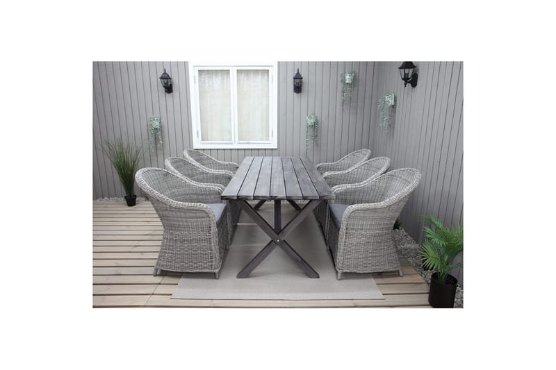 Ulkomöbeliryhmä 190 cm Pöytä & 6 Belize harmaat tuolit Harmaa - Harmaa - Puutarhakalusteet - Ulkoryhmä - Ruokailuryhmät ulos