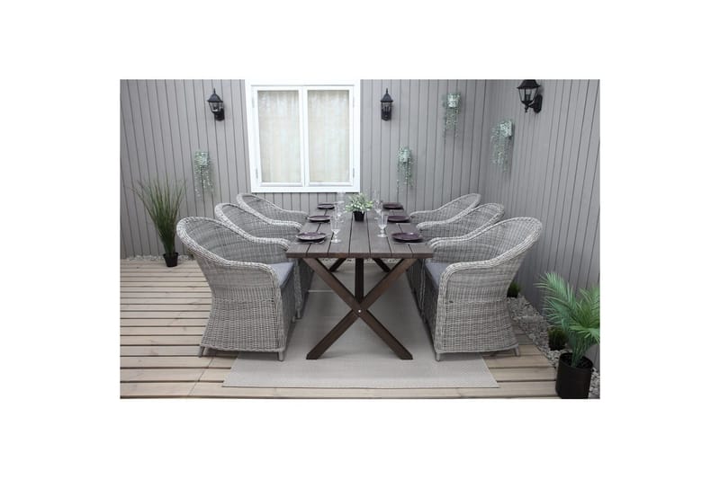 Ulkomöbeliryhmä 190 cm Pöytä & 6 Belize harmaat tuolit Ruskea - Ruskea - Puutarhakalusteet - Ulkoryhmä - Ruokailuryhmät ulos