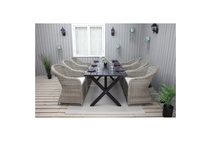 Ulkomöbeliryhmä 190 cm Pöytä & 6 Belize luonnonväriset tuolit Musta - Musta - Puutarhakalusteet - Ulkoryhmä - Ruokailuryhmät ulos