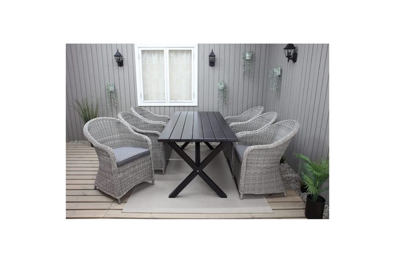 Ulkomöbeliryhmä 190 cm Pöytä & 6 Belize harmaat tuolit Musta - Musta - Puutarhakalusteet - Ulkoryhmä - Ruokailuryhmät ulos