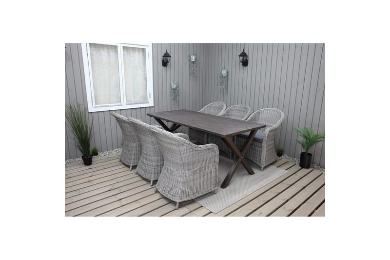 Ulkomöbeliryhmä 190 cm Pöytä & 6 Belize harmaat tuolit Ruskea - Ruskea - Puutarhakalusteet - Ulkoryhmä - Ruokailuryhmät ulos