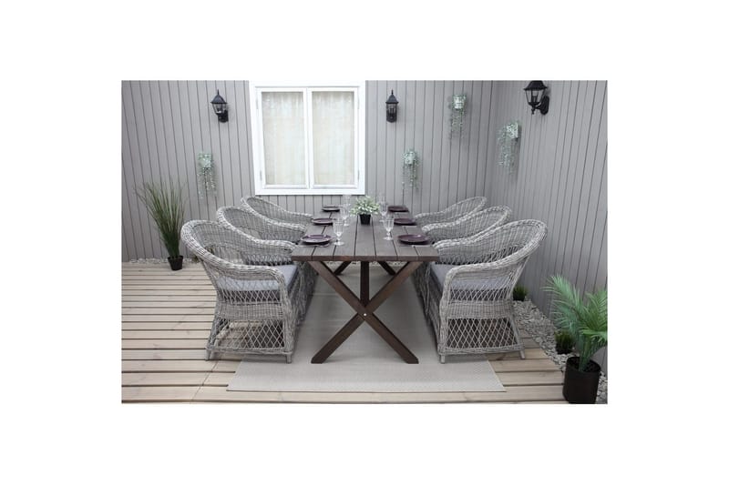 Ulkomöbeliryhmä 190 cm Pöytä & 6 Merida harmaat tuolit Ruskea - Ruskea - Puutarhakalusteet - Ulkoryhmä - Ruokailuryhmät ulos