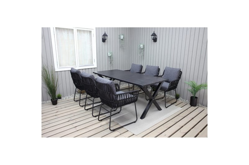 Ulkomöbeliryhmä 190 cm Pöytä & 6 Levanto harmaat tuolit Musta, Musta