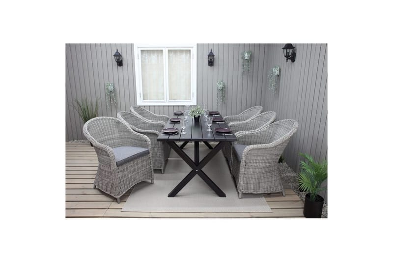 Ulkomöbeliryhmä 190 cm Pöytä & 6 Belize harmaat tuolit Musta - Musta - Puutarhakalusteet - Ulkoryhmä - Ruokailuryhmät ulos