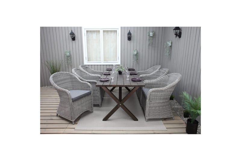 Ulkomöbeliryhmä 190 cm Pöytä & 6 Belize harmaat tuolit Ruskea - Ruskea - Puutarhakalusteet - Ulkoryhmä - Ruokailuryhmät ulos