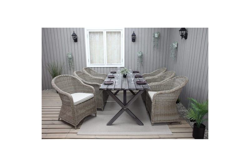 Ulkomöbeliryhmä 190 cm Pöytä & 6 Belize luonnonväriset tuolit Harmaa - Harmaa - Puutarhakalusteet - Ulkoryhmä - Ruokailuryhmät ulos
