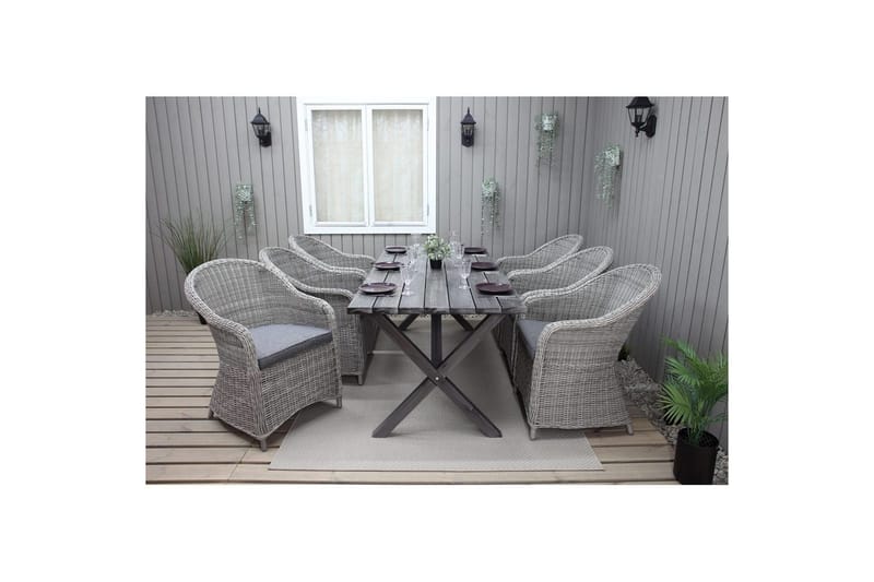Ulkomöbeliryhmä 190 cm Pöytä & 6 Belize harmaat tuolit Harmaa - Harmaa - Puutarhakalusteet - Ulkoryhmä - Ruokailuryhmät ulos