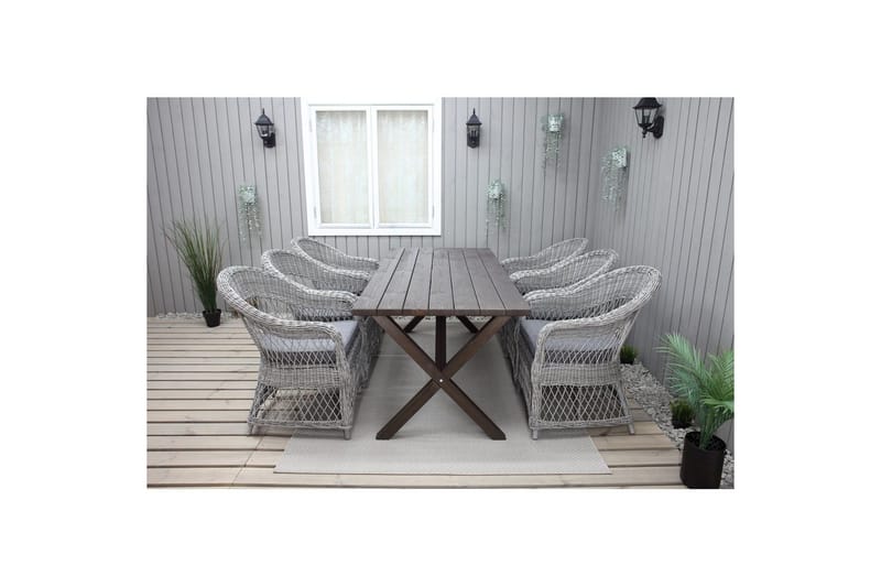 Ulkomöbeliryhmä 190 cm Pöytä & 6 Merida harmaat tuolit Ruskea - Ruskea - Puutarhakalusteet - Ulkoryhmä - Ruokailuryhmät ulos