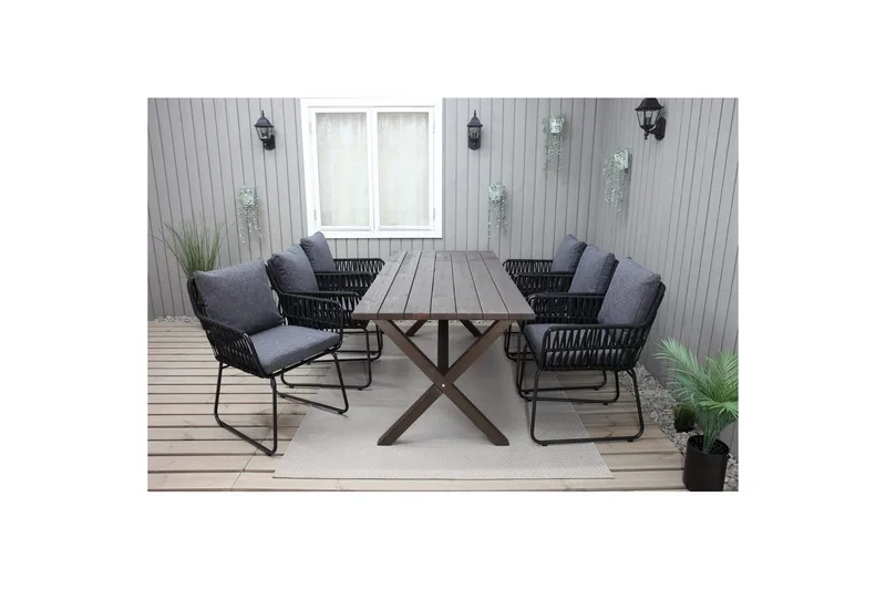 Ulkomöbeliryhmä 190 cm Pöytä & 6 Levanto harmaat tuolit Ruskea - Ruskea - Puutarhakalusteet - Ulkoryhmä - Ruokailuryhmät ulos