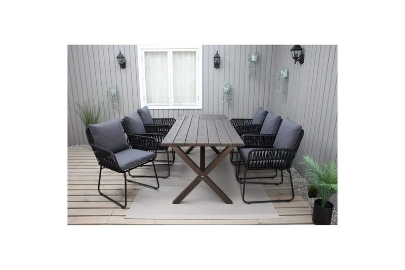 Ulkomöbeliryhmä 190 cm Pöytä & 6 Levanto harmaat tuolit Ruskea - Ruskea - Puutarhakalusteet - Ulkoryhmä - Ruokailuryhmät ulos