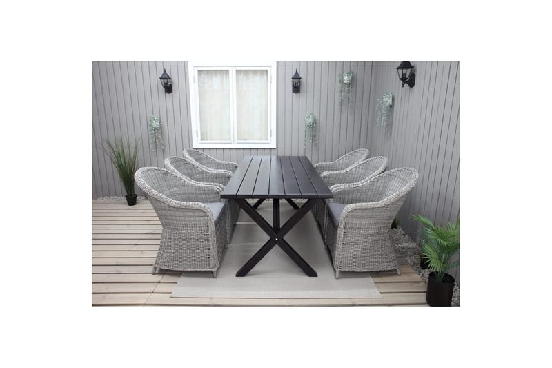 Ulkomöbeliryhmä 190 cm Pöytä & 6 Belize harmaat tuolit Musta - Musta - Puutarhakalusteet - Ulkoryhmä - Ruokailuryhmät ulos