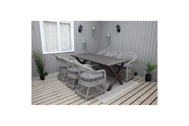 Ulkomöbeliryhmä 190 cm Pöytä & 6 Merida harmaat tuolit Ruskea, Ruskea