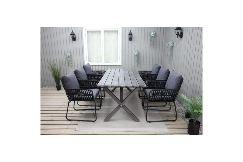 Ulkomöbeliryhmä 190 cm Pöytä & 6 Levanto harmaat tuolit Harmaa - Harmaa - Puutarhakalusteet - Ulkoryhmä - Ruokailuryhmät ulos