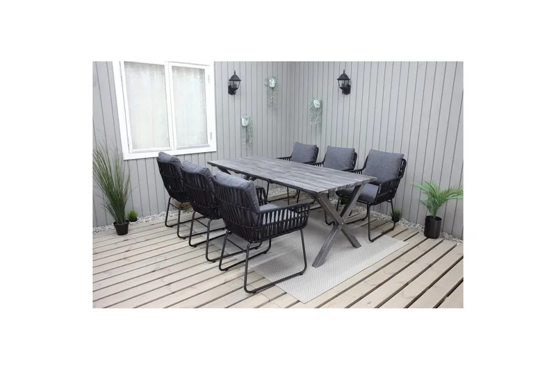 Ulkomöbeliryhmä 190 cm Pöytä & 6 Levanto harmaat tuolit Harmaa - Harmaa - Puutarhakalusteet - Ulkoryhmä - Ruokailuryhmät ulos