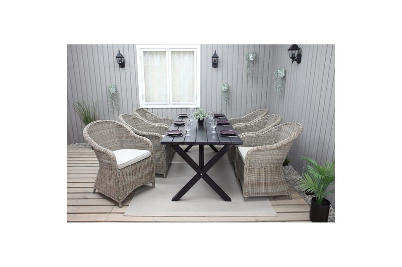 Ulkomöbeliryhmä 190 cm Pöytä & 6 Belize luonnonväriset tuolit Musta - Musta - Puutarhakalusteet - Ulkoryhmä - Ruokailuryhmät ulos
