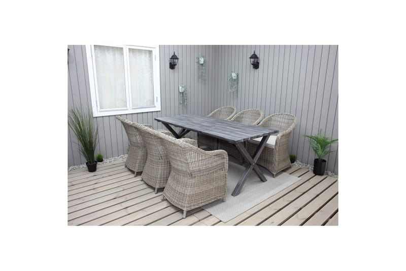 Ulkomöbeliryhmä 190 cm Pöytä & 6 Belize luonnonväriset tuolit Harmaa - Harmaa - Puutarhakalusteet - Ulkoryhmä - Ruokailuryhmät ulos