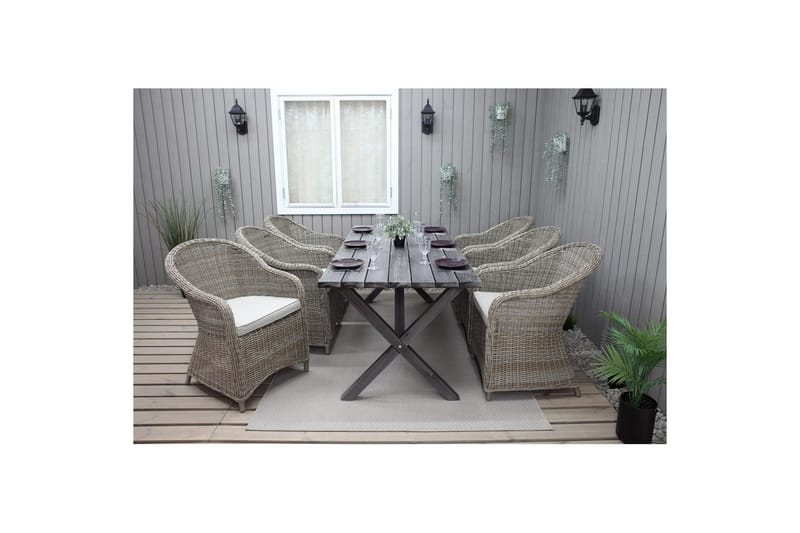 Ulkomöbeliryhmä 190 cm Pöytä & 6 Belize luonnonväriset tuolit Harmaa - Harmaa - Puutarhakalusteet - Ulkoryhmä - Ruokailuryhmät ulos
