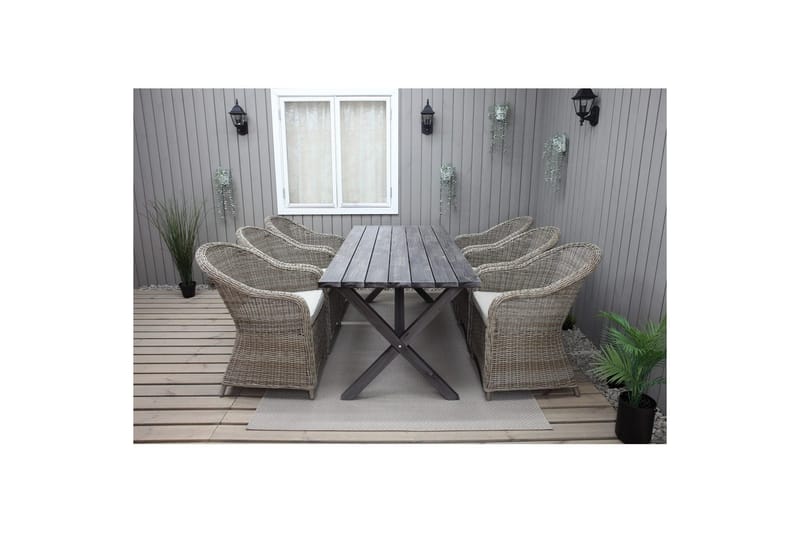 Ulkomöbeliryhmä 190 cm Pöytä & 6 Belize luonnonväriset tuolit Harmaa - Harmaa - Puutarhakalusteet - Ulkoryhmä - Ruokailuryhmät ulos