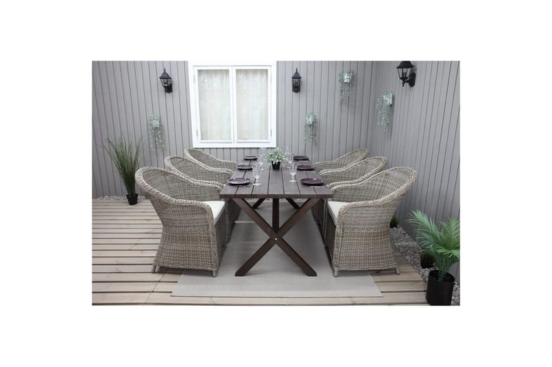 Ulkomöbeliryhmä 190 cm Pöytä & 6 Belize luonnonväriset tuolit Ruskea - Ruskea - Puutarhakalusteet - Ulkoryhmä - Ruokailuryhmät ulos