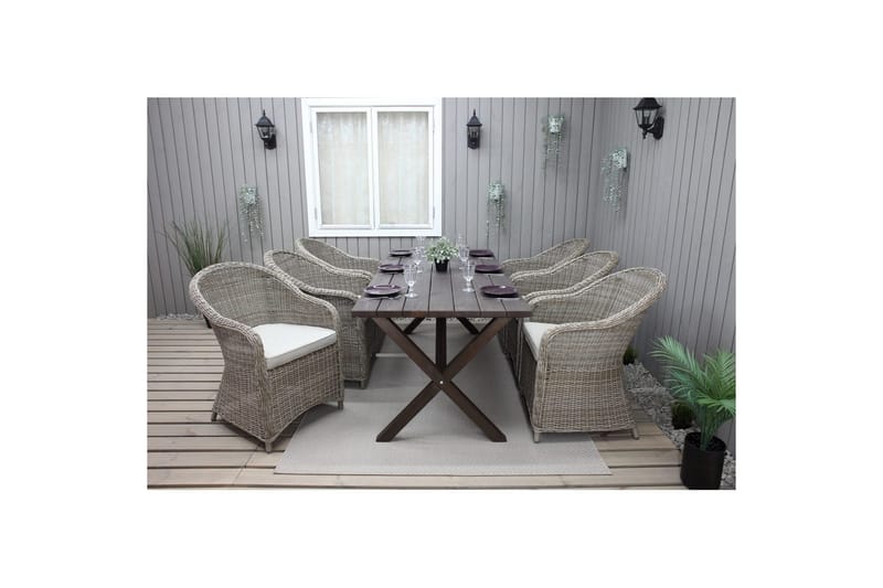 Ulkomöbeliryhmä 190 cm Pöytä & 6 Belize luonnonväriset tuolit Ruskea - Ruskea - Puutarhakalusteet - Ulkoryhmä - Ruokailuryhmät ulos