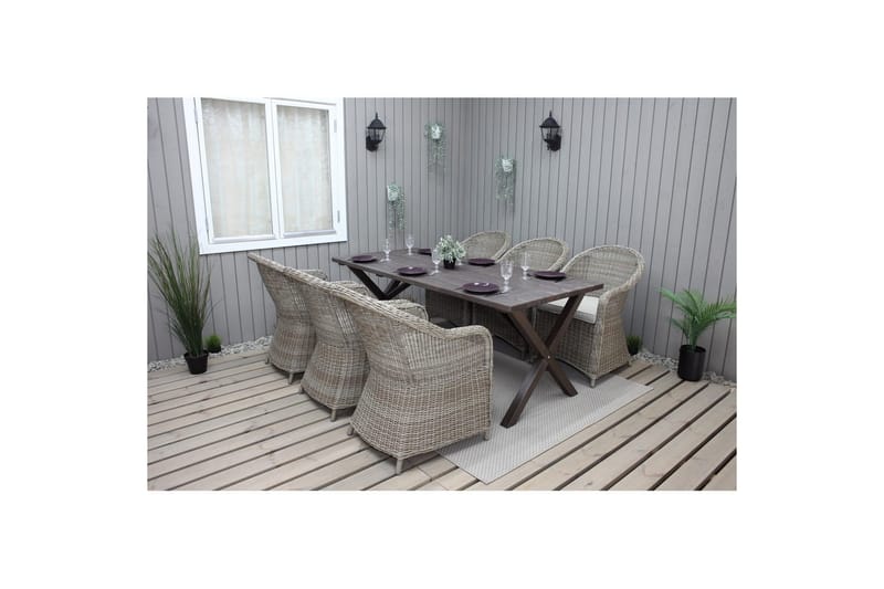 Ulkomöbeliryhmä 190 cm Pöytä & 6 Belize luonnonväriset tuolit Ruskea - Ruskea - Puutarhakalusteet - Ulkoryhmä - Ruokailuryhmät ulos