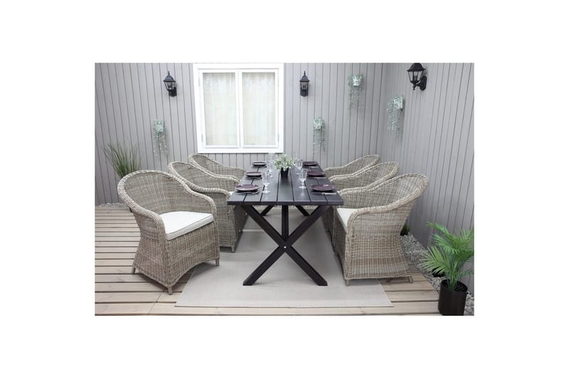 Ulkomöbeliryhmä 190 cm Pöytä & 6 Belize luonnonväriset tuolit Musta - Musta - Puutarhakalusteet - Ulkoryhmä - Ruokailuryhmät ulos