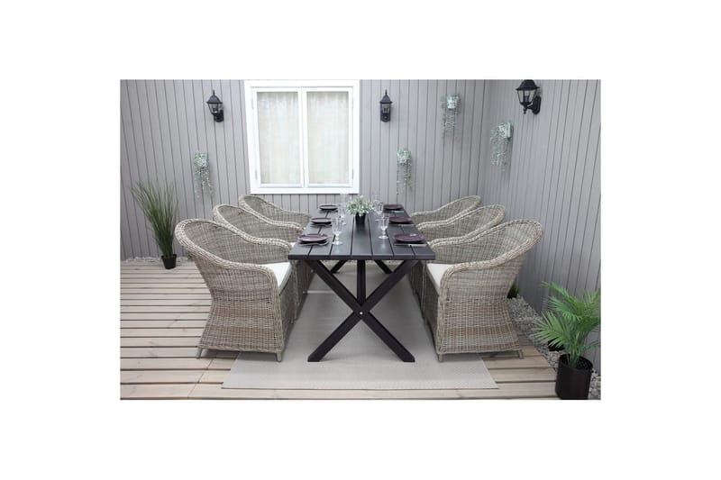 Ulkomöbeliryhmä 190 cm Pöytä & 6 Belize luonnonväriset tuolit Musta - Musta - Puutarhakalusteet - Ulkoryhmä - Ruokailuryhmät ulos