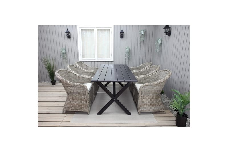 Ulkomöbeliryhmä 190 cm Pöytä & 6 Belize luonnonväriset tuolit Musta - Musta - Puutarhakalusteet - Ulkoryhmä - Ruokailuryhmät ulos