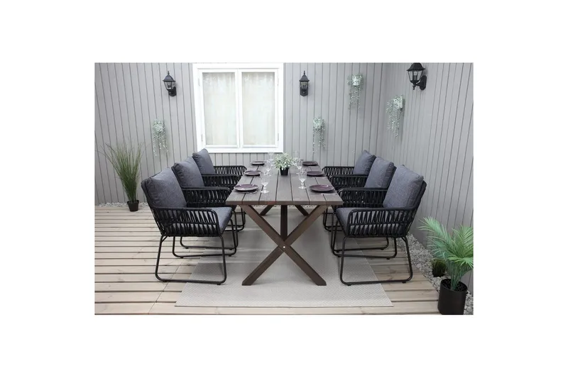 Ulkomöbeliryhmä 190 cm Pöytä & 6 Levanto harmaat tuolit Ruskea - Ruskea - Puutarhakalusteet - Ulkoryhmä - Ruokailuryhmät ulos