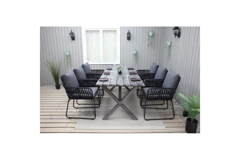 Ulkomöbeliryhmä 190 cm Pöytä & 6 Levanto harmaat tuolit Harmaa - Harmaa - Puutarhakalusteet - Ulkoryhmä - Ruokailuryhmät ulos