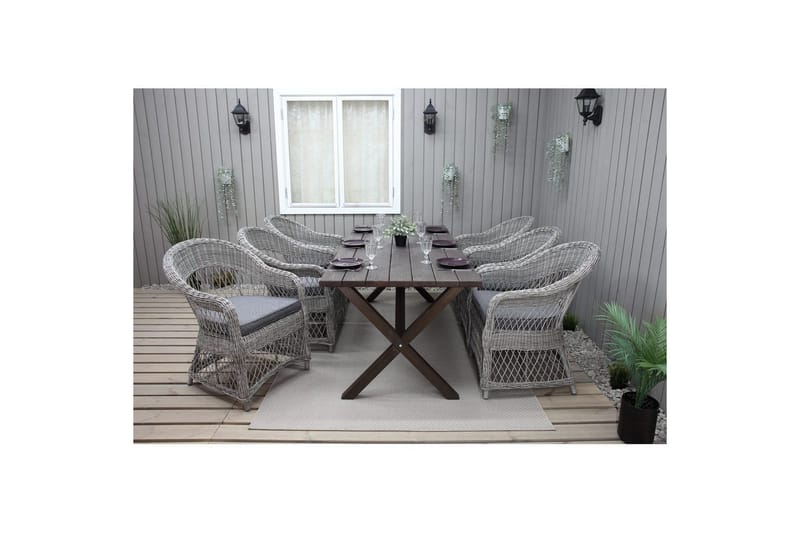 Ulkomöbeliryhmä 190 cm Pöytä & 6 Merida harmaat tuolit Ruskea - Ruskea - Puutarhakalusteet - Ulkoryhmä - Ruokailuryhmät ulos