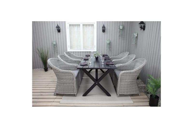 Ulkomöbeliryhmä 190 cm Pöytä & 6 Belize harmaat tuolit Musta - Musta - Puutarhakalusteet - Ulkoryhmä - Ruokailuryhmät ulos