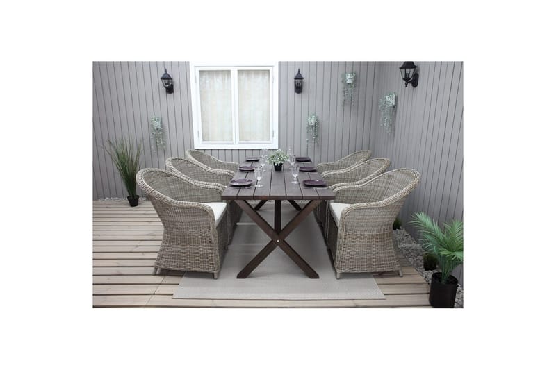 Ulkomöbeliryhmä 190 cm Pöytä & 6 Belize luonnonväriset tuolit Ruskea - Ruskea - Puutarhakalusteet - Ulkoryhmä - Ruokailuryhmät ulos