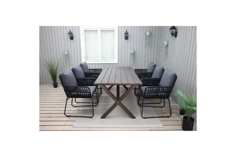 Ulkomöbeliryhmä 190 cm Pöytä & 6 Levanto harmaat tuolit Ruskea - Ruskea - Puutarhakalusteet - Ulkoryhmä - Ruokailuryhmät ulos