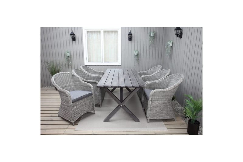 Ulkomöbeliryhmä 190 cm Pöytä & 6 Belize harmaat tuolit Harmaa - Harmaa - Puutarhakalusteet - Ulkoryhmä - Ruokailuryhmät ulos