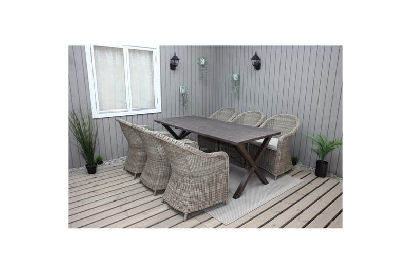 Ulkomöbeliryhmä 190 cm Pöytä & 6 Belize luonnonväriset tuolit Ruskea - Ruskea - Puutarhakalusteet - Ulkoryhmä - Ruokailuryhmät ulos