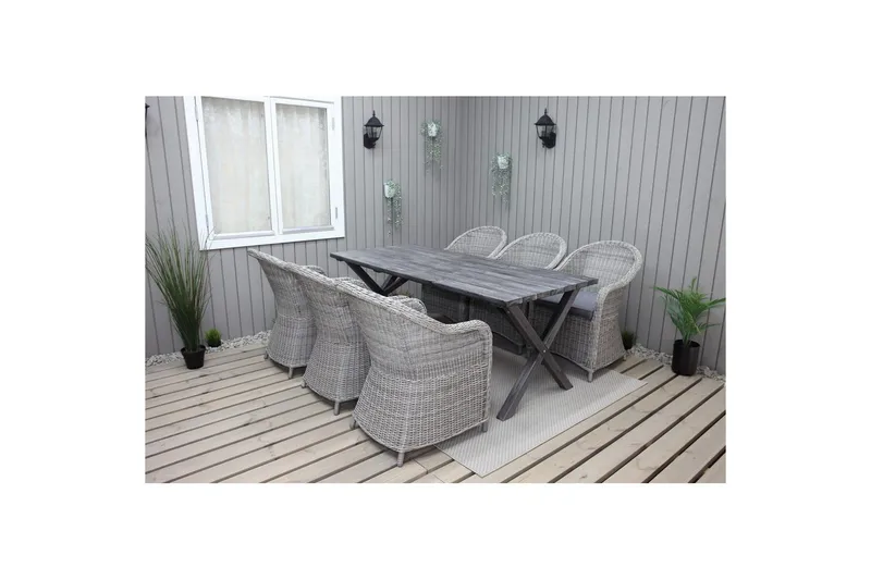 Ulkomöbeliryhmä 190 cm Pöytä & 6 Belize harmaat tuolit Harmaa, Harmaa