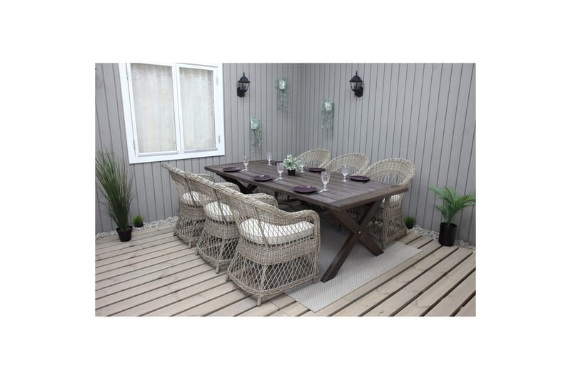Ulkomöbeliryhmä 220 cm pöytä & 6 luonnollista Merida-tuolia Ruskea - Ruskea - Puutarhakalusteet - Ulkoryhmä - Ruokailuryhmät ulos