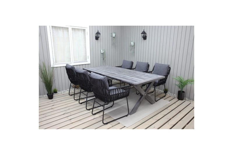 Ulkomöbeliryhmä 220 cm pöytä & 6 harmaata Levanto-tuolia Harmaa - Harmaa - Puutarhakalusteet - Ulkoryhmä - Ruokailuryhmät ulos