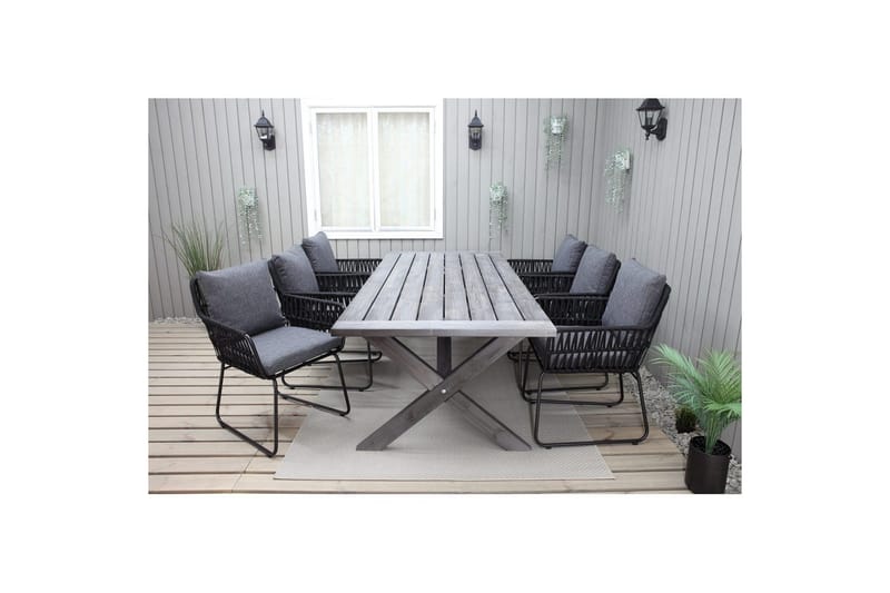 Ulkomöbeliryhmä 220 cm pöytä & 6 harmaata Levanto-tuolia Harmaa - Harmaa - Puutarhakalusteet - Ulkoryhmä - Ruokailuryhmät ulos
