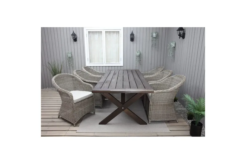 Ulkomöbeliryhmä 220 cm pöytä & 6 luonnollista Belize-tuolia Ruskea, Ruskea