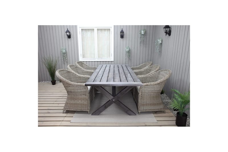 Ulkomöbeliryhmä 220 cm pöytä & 6 luonnollista Belize-tuolia Harmaa - Harmaa - Puutarhakalusteet - Ulkoryhmä - Ruokailuryhmät ulos