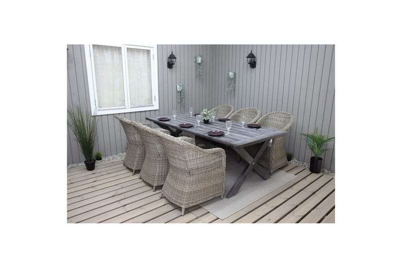 Ulkomöbeliryhmä 220 cm pöytä & 6 luonnollista Belize-tuolia Harmaa - Harmaa - Puutarhakalusteet - Ulkoryhmä - Ruokailuryhmät ulos