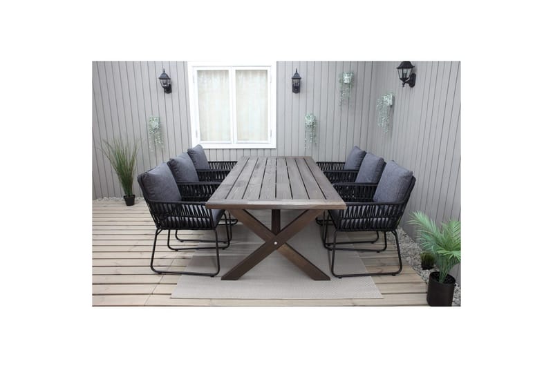 Ulkomöbeliryhmä 220 cm pöytä & 6 harmaata Levanto-tuolia Ruskea - Ruskea - Puutarhakalusteet - Ulkoryhmä - Ruokailuryhmät ulos